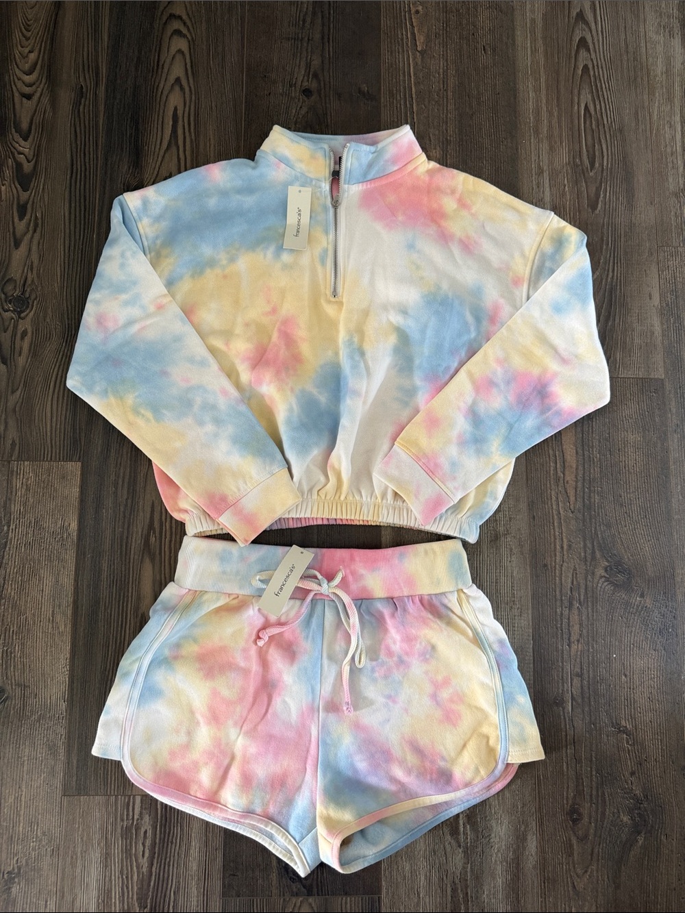 Pastel Tie-Dye Quarter-Zip Pullover & Shorts Set
